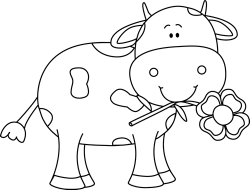 Black and White Cow with a Flower in its Mouth Clip Art ...