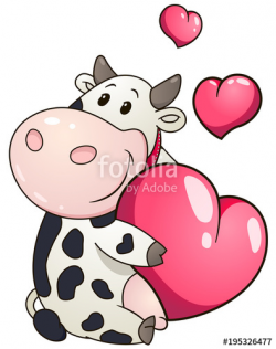 Lovely chubby cow holding heart. Valentine day holiday ...
