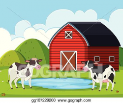 Vector Illustration - Cow at rural farm house. EPS Clipart ...