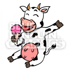 Cow Eating Ice Cream Vector Cartoon Clipart Illustration