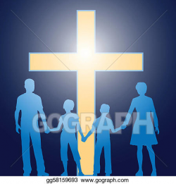 EPS Vector - Christian family standing before luminous cross ...