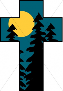 Cross with Trees and Moon | Christian Youth Summer Camp