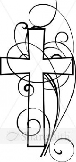 Cross And Swirls Black and White Christian Clipart ...