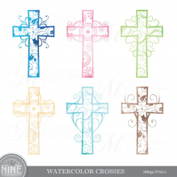 Watercolor CROSS Clip Art / Pattern Crosses Watercolor Clipart / Christian  Watercolor Downloads, Watercolor Scrapbook Religious Clip Art