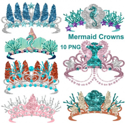 Glitter mermaid crowns digital clipart, made by fantasy ...