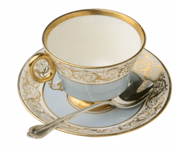 Blue and Gold Tea Cup with Teaspoon Large Transparent Clipart ...