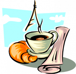 Morning Coffee with Croissant and News - Vector Image