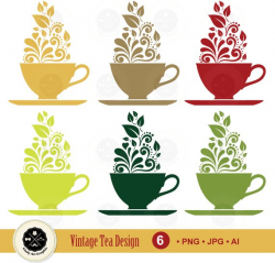 Vintage Tea Cup Vector Clipart,tea logo,silhouettes tea cup ...