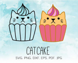 Cupcake Svg Cute Cat Svg Cat Cake Svg Kitten Cupcake Svg Kawaii Cat Svg  Muffin Svg Cupcake Clipart Svg Silhouette Cut File Cricut dxf png