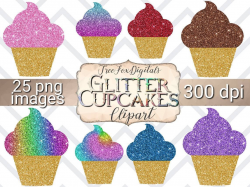 Glitter Cupcakes clipart, cupcake digital stickers, commercial use clipart,  rainbow cupcakes, vanilla cupcake clipart, cupcake stickers,
