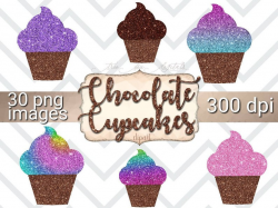 Glitter chocolate cupcake clipart digital stickers, rainbow chocolate  cupcakes graphics, commercial use clipart, party invitation clipart