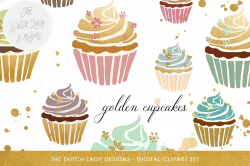 Cupcake Clipart In Gold & Pastel