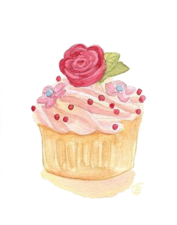 Cupcake Watercolor painting Illustration - Rose cake png ...