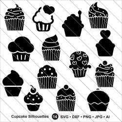 Cupcake Silhouettes SVG, cupcake clipart, cake clipart ...