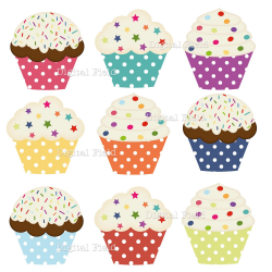INSTANT DOWNLOAD Polka Dot Cupcake Clip Art Set - colorful ...