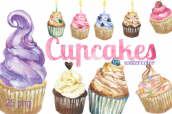 Digital Watercolor Cupcakes Clip art