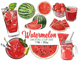 Watermelon Clip Art Watermelon Fun Clipart Set Bunting Drinks Cake  Watermelon Fruit for Scrapbook Card Making Cupcake Toppers Paper Crafts