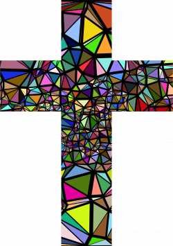 Clipart - Low Poly Stained Glass Cross With Background