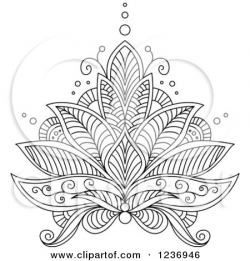 Clipart of a Black and White Henna Lotus Flower 6 - Royalty ...