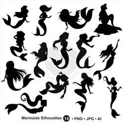 Mermaid Silhouettes SVG, Mermaid Clipart,bundle svg,mermaid ...