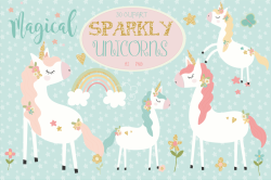 Sparkly unicorns by poppymoondesign | Design Bundles