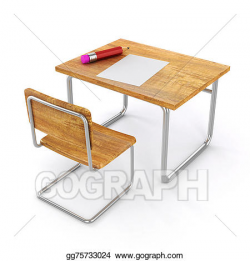 Clip Art - 3d school desk and chair on white background ...