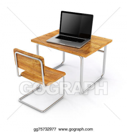 Drawing - 3d school desk and laptop on white background ...