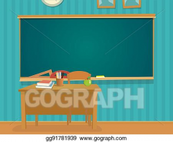 Clip Art Vector - Interior of classroom with desk and ...