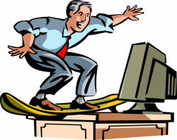 Executive Surfs on Desk with Surfboard - Vector Image