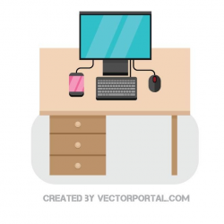 Computer on a desk vector image | Technology Vector ...