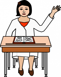 Clipart - student raising her hand at destk