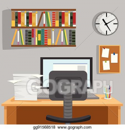 Clip Art Vector - Designed modern workspace at home with ...