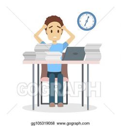 Vector Clipart - Tired office worker with huge pile of paper ...