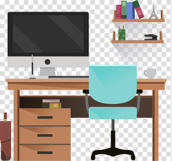 Gray monitor and table illustration, Table Computer desk ...