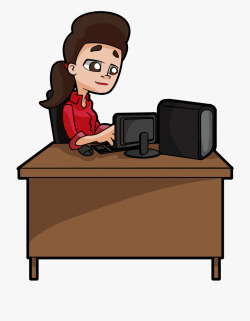 A Woman Sits Deeply Focused At Her Desk, Typing At - Clipart ...
