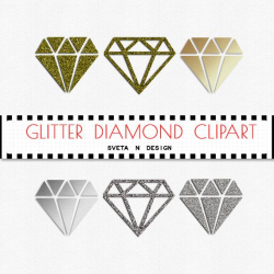 Glitter DIAMONDS Digital Clipart Silver Gold 6 psc by ...