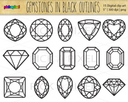 Gemstones, Diamonds in Black outlines - Digital clip art ...