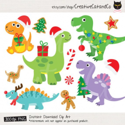 Christmas Dinosaur Clip Art Dinosaur with Santa Hat and ...
