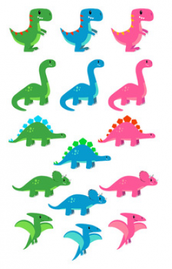 Cute Dinosaur Clipart, T-Rex Clipart, Triceratops Clipart, Dino Party