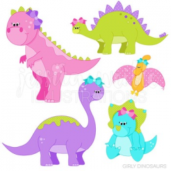Girly Dinosaurs Cute Digital Clipart, Dinosaur Graphics