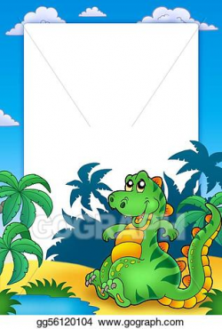 Stock Illustration - Frame with cute sitting dinosaur ...