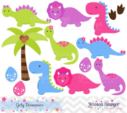 INSTANT DOWNLOAD, Girls Dinosaur Clipart, Dinosaurs for girls, Dino party,  for commercial use or personal use