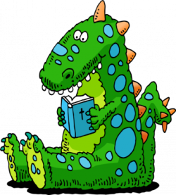 Image: Dinosaur sitting down and reading a Bible | Christart.com