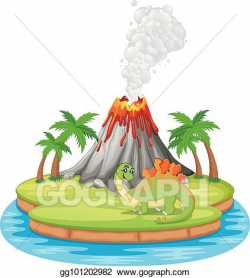 Vector Stock - Dinosaur and volcano eruption illustration ...