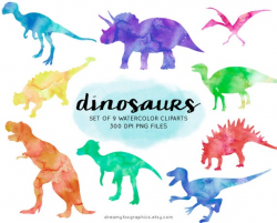 Dinosaur watercolor clipart, watercolor dinosaur clipart, commercial use,  instant download, nursery clipart, dinosaur png, jurassic clipart