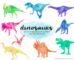 Dinosaur watercolor clip art, watercolor dinosaur clip art, commercial use,  digital file, dino graphics, png images, watercolour art, party