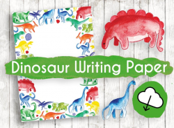 Printable Dinosaur Children's Writing Paper - Dinosaur Stationery -  Dinosaur download - Dinosaur clipart - Gift for boy - DWP-07