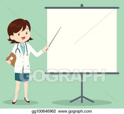 Vector Clipart - Smart female doctor presenting with ...