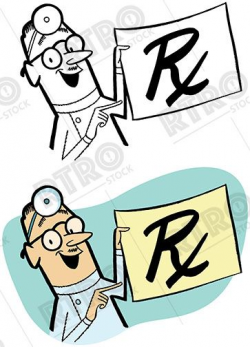A doctor hold up a giant prescription vintage retro clipart ...