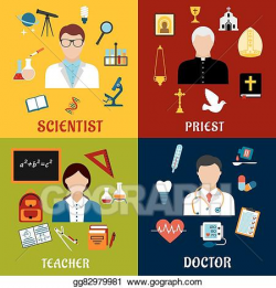 Vector Clipart - Scientist, teacher, doctor and priest ...